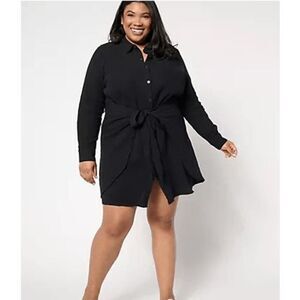 Belle Beach by Kim Gravel Womens Large Gauze‎ Tie Front Shirt Dress Black NWOT)